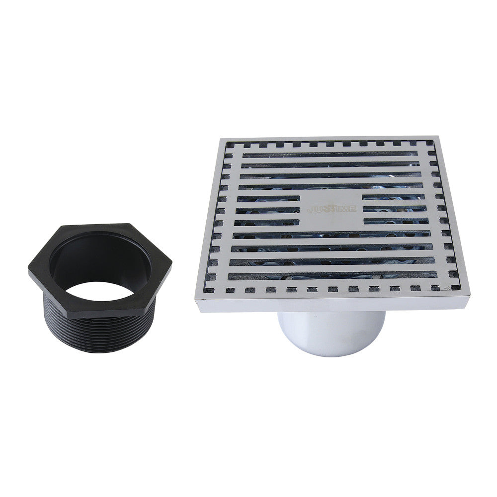 4" Brass Square Grid Shower Drain with Flange and Hair Trap-DirectSinks