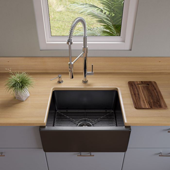 ALFI 24" Matte Black Reversible Smooth/Fluted Single Bowl Fireclay Farm Sink