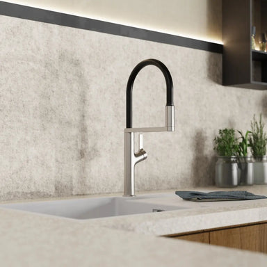 Wasserwerk Single Hole Pull Down Kitchen Faucet in Brushed Nickel-DirectSinks