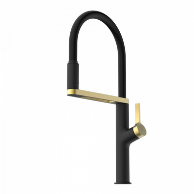 Wasserwerk Single Hole Pull Down Kitchen Faucet | Matte Black & Brushed Gold-DirectSinks