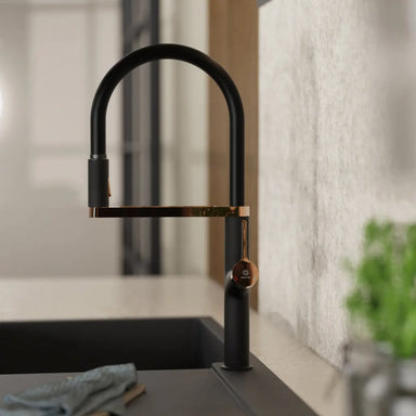 Wasserwerk Single Hole Pull Down Kitchen Faucet | Matte Black & Rose Gold-DirectSinks