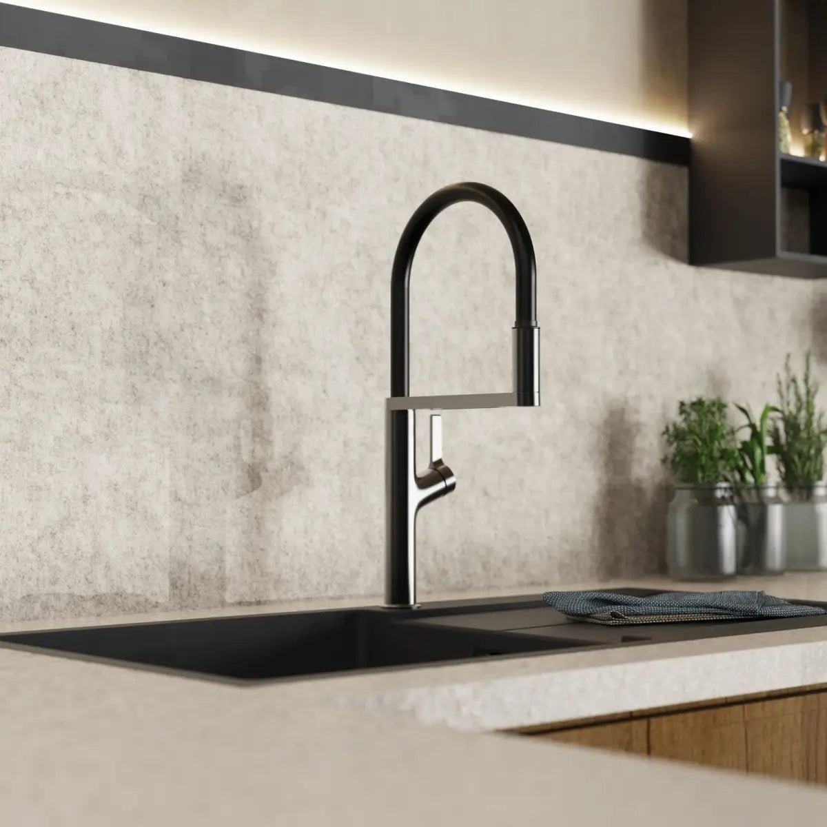 Wasserwerk Single Hole Pull Down Kitchen Faucet in Matte Graphite