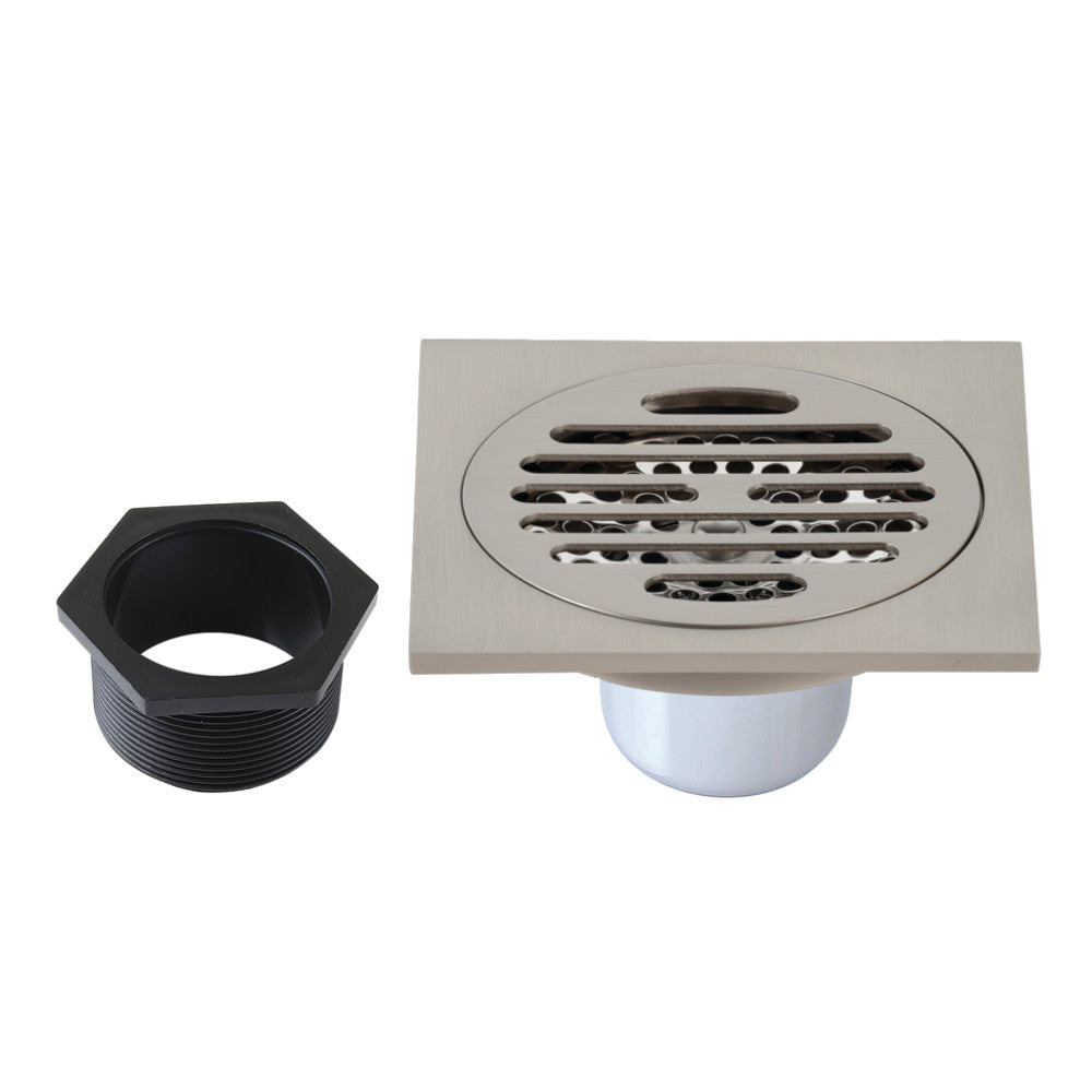 Symmetric 4" Brass Square Grid Shower Drain with Flange and Hair Trap-DirectSinks