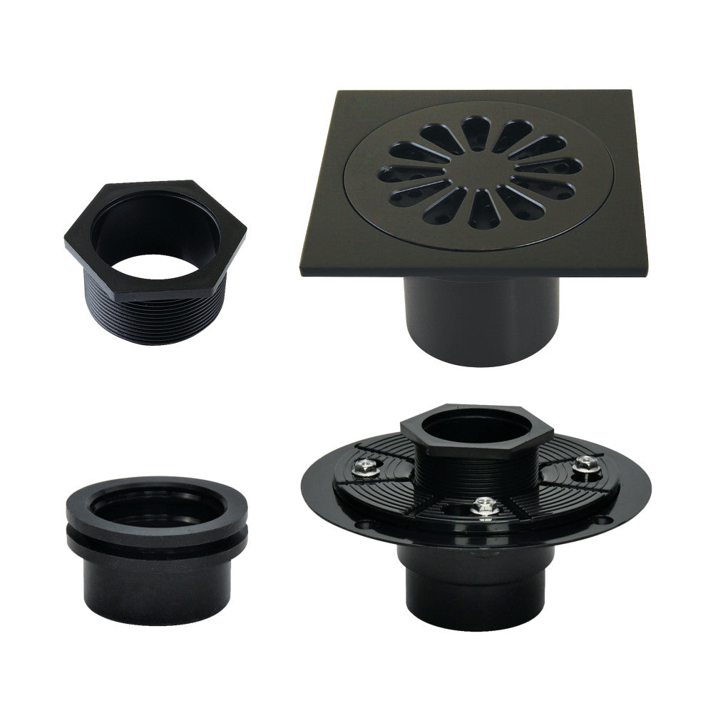 4" Brass Square Grid Shower Drain with Flange-DirectSinks