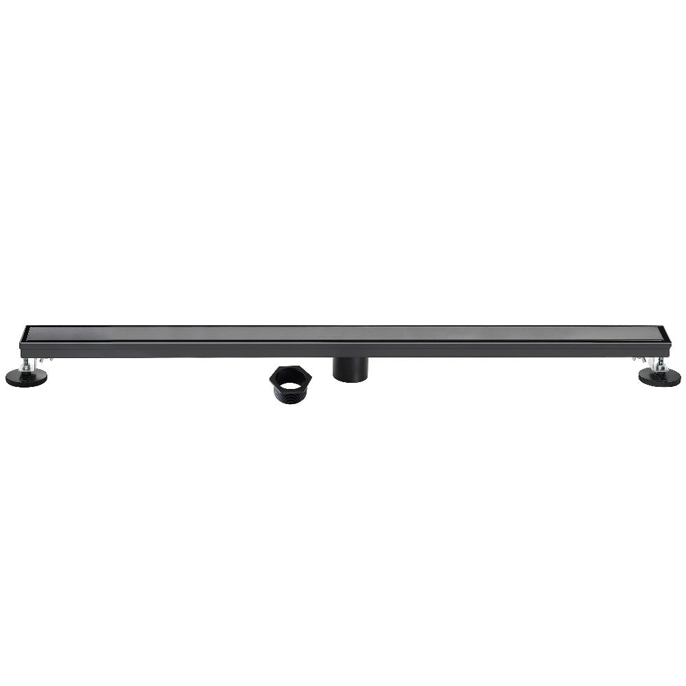  72" Stainless Steel Linear Shower Drain with Tile Insert & Flat Grate in Matte Black
