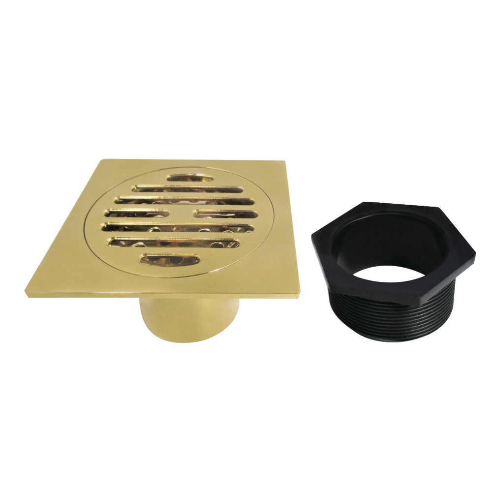 Symmetric 4" Brass Square Grid Shower Drain with Flange and Hair Trap-DirectSinks