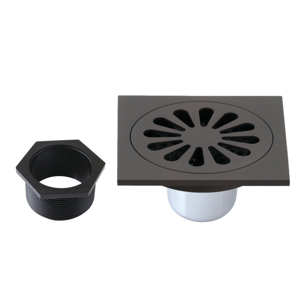 Sunburst 4" Brass Square Grid Shower Drain with Flange and Hair Trap-DirectSinks