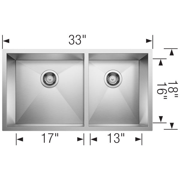 BLANCO Stainless Precision 33" 60/40 Double Bowl Kitchen Sink