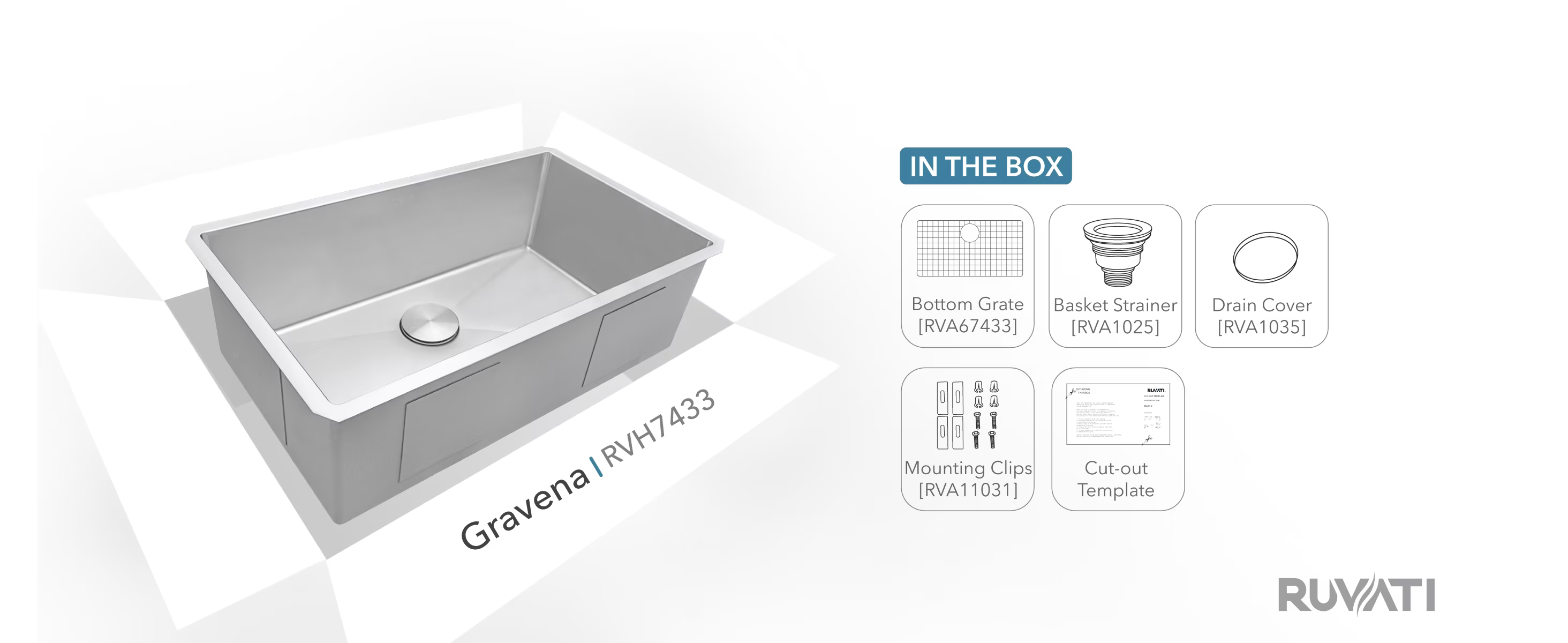 Ruvati RVH7433 33" Undermount 16 Gauge Tight Radius Large Stainless Steel Single Bowl Kitchen Sink