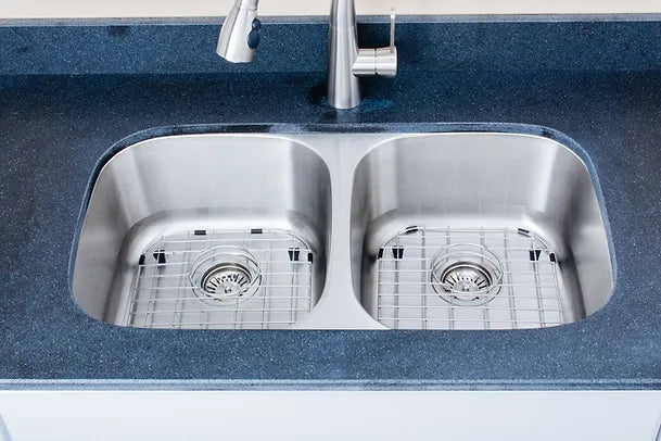 Wells Sinkware 30" 18-Gauge Undermount 50/50 Double Bowl Stainless Steel Kitchen Sink with Grid Rack and Strainer