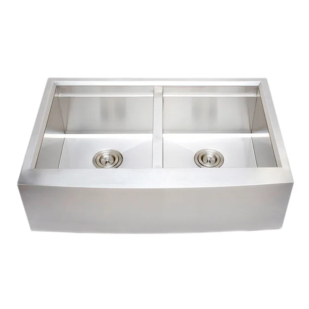 Wells Sinkware Handcrafted 33" Arched Apron Front Farmhouse Equal Double Bowl Stainless Steel Kitchen Sink
