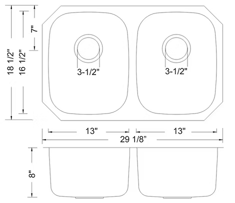Wells Sinkware 30" 18-Gauge Undermount 50/50 Double Bowl Stainless Steel Kitchen Sink