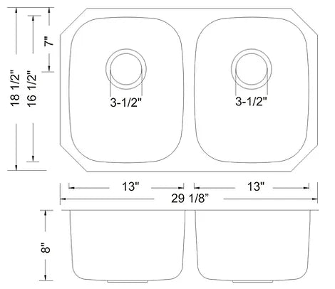 Wells Sinkware 30" 18-Gauge Undermount 50/50 Double Bowl Stainless Steel Kitchen Sink with Grid Rack and Strainer