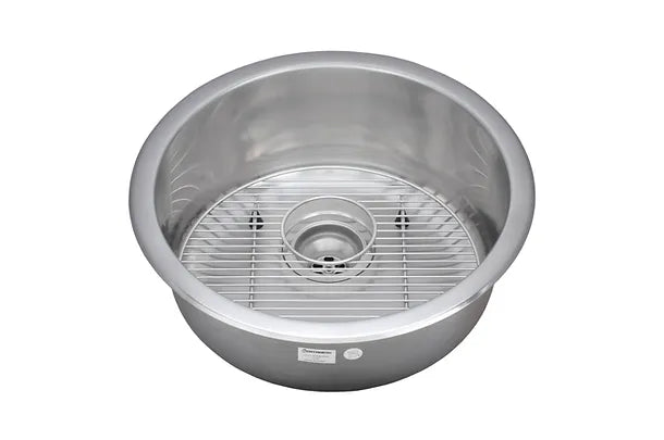 Wells Sinkware 19" Round 18-Gauge Undermount Single Bowl Stainless Steel Kitchen Bar Sink with Grid Rack and Strainer-DirectSinks