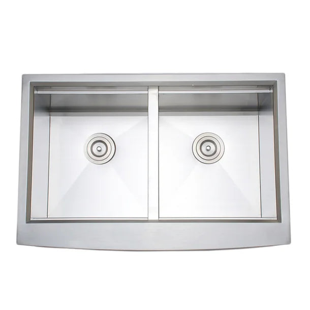 Wells Sinkware Handcrafted 33" Arched Apron Front Farmhouse Equal Double Bowl Stainless Steel Kitchen Sink