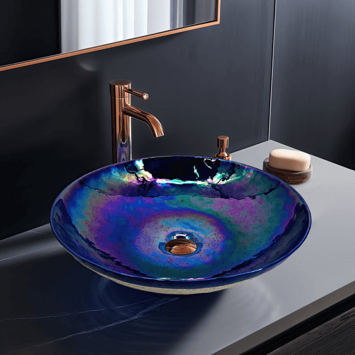 Ruvati Celestial Blue Glass Art Vessel Bathroom Sink