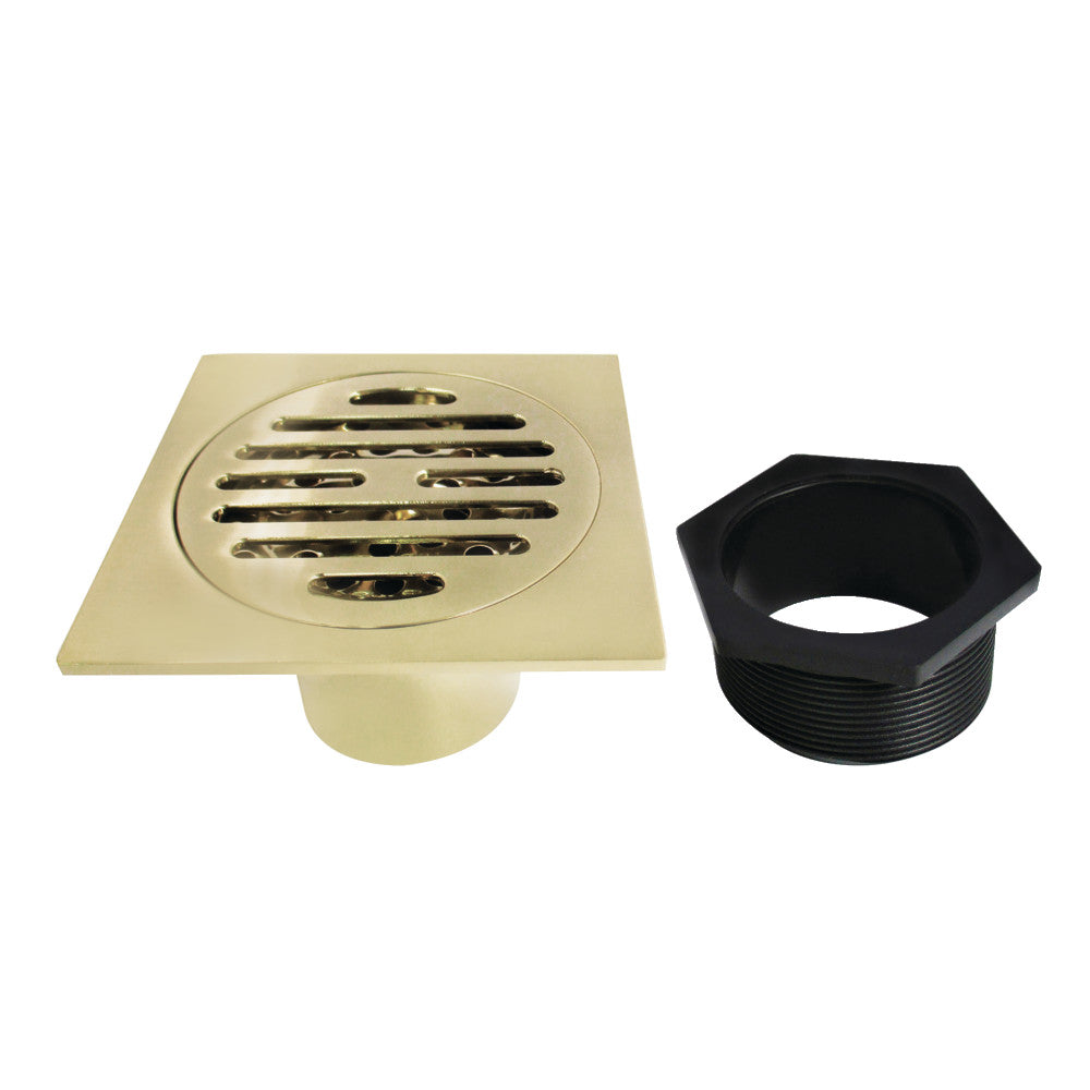 Symmetric 4" Brass Square Grid Shower Drain with Flange and Hair Trap-DirectSinks