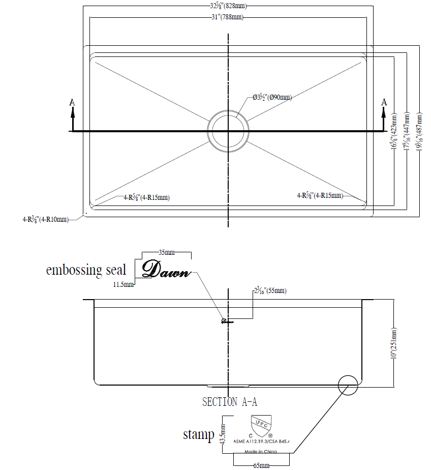 Dawn 32" DSR3117 Stainless Undermount Workstation Kitchen Sink