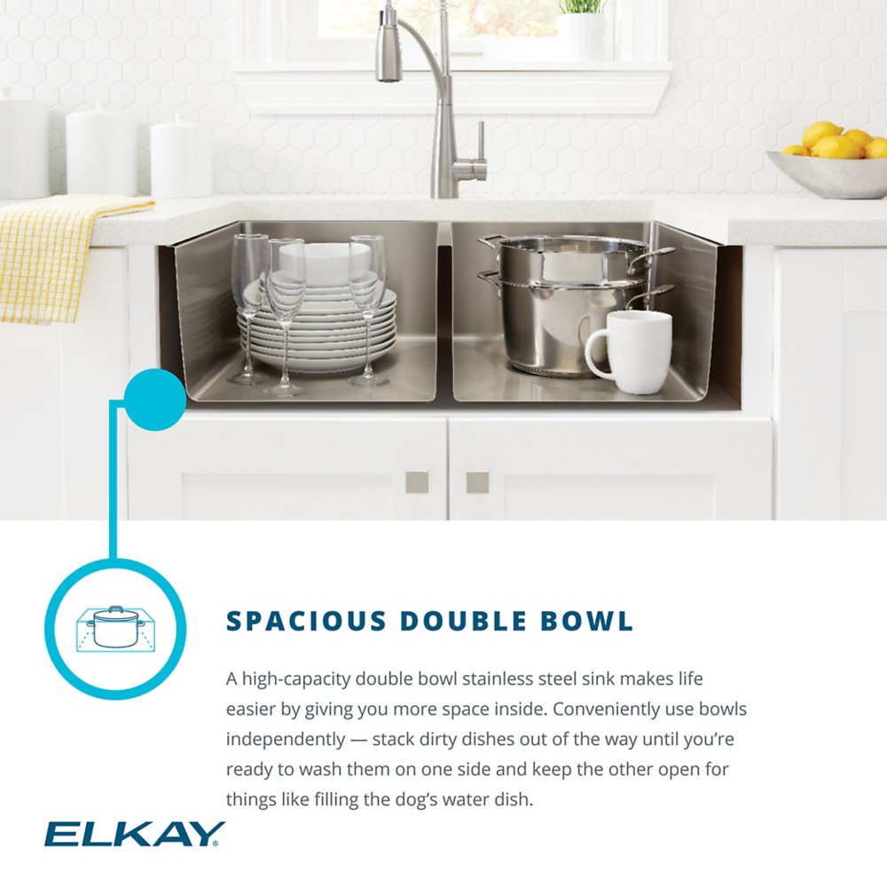 Elkay Crosstown 16 Gauge Stainless Steel, 30-3/4" x 18-1/2" x 10" Equal Double Bowl Undermount Sink Kit