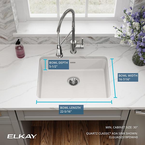 Elkay Quartz Classic 25" x 18-1/2" x 5-1/2", Undermount ADA Sink with Perfect Drain