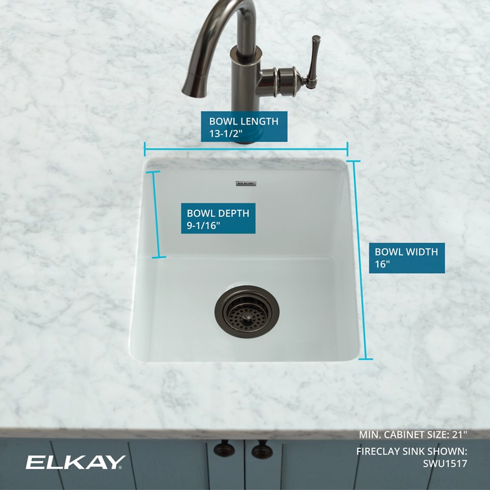 Elkay Fireclay 16-3/8" x 18-7/8" x 10-1/8" Single Bowl Undermount Bar Sink
