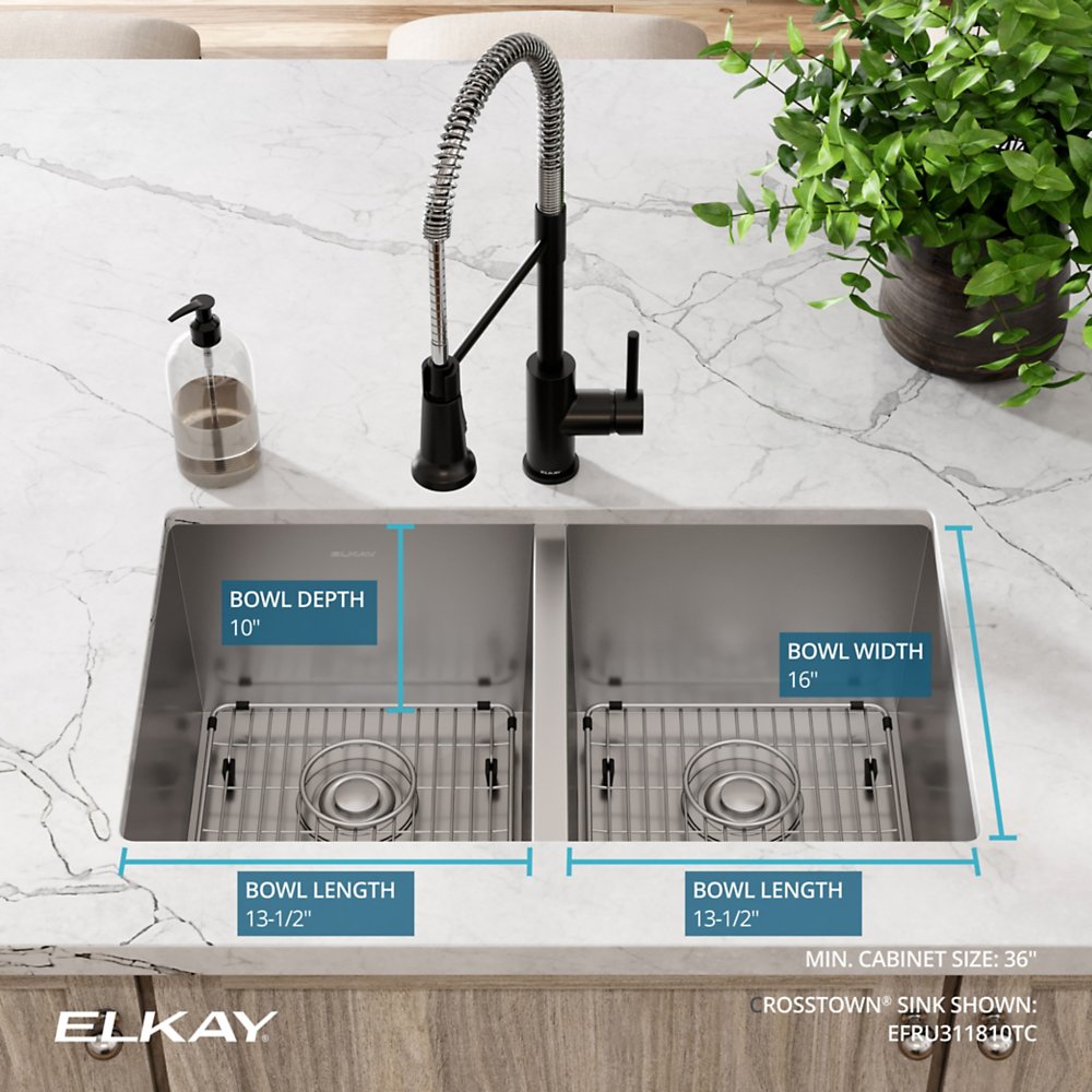 Elkay Crosstown 16 Gauge Stainless Steel, 30-3/4" x 18-1/2" x 10" Equal Double Bowl Undermount Sink Kit