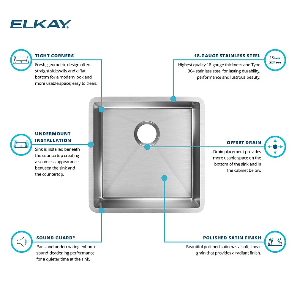 Elkay Crosstown Stainless Steel 18-1/2" Single Bowl Undermount Prep Sink