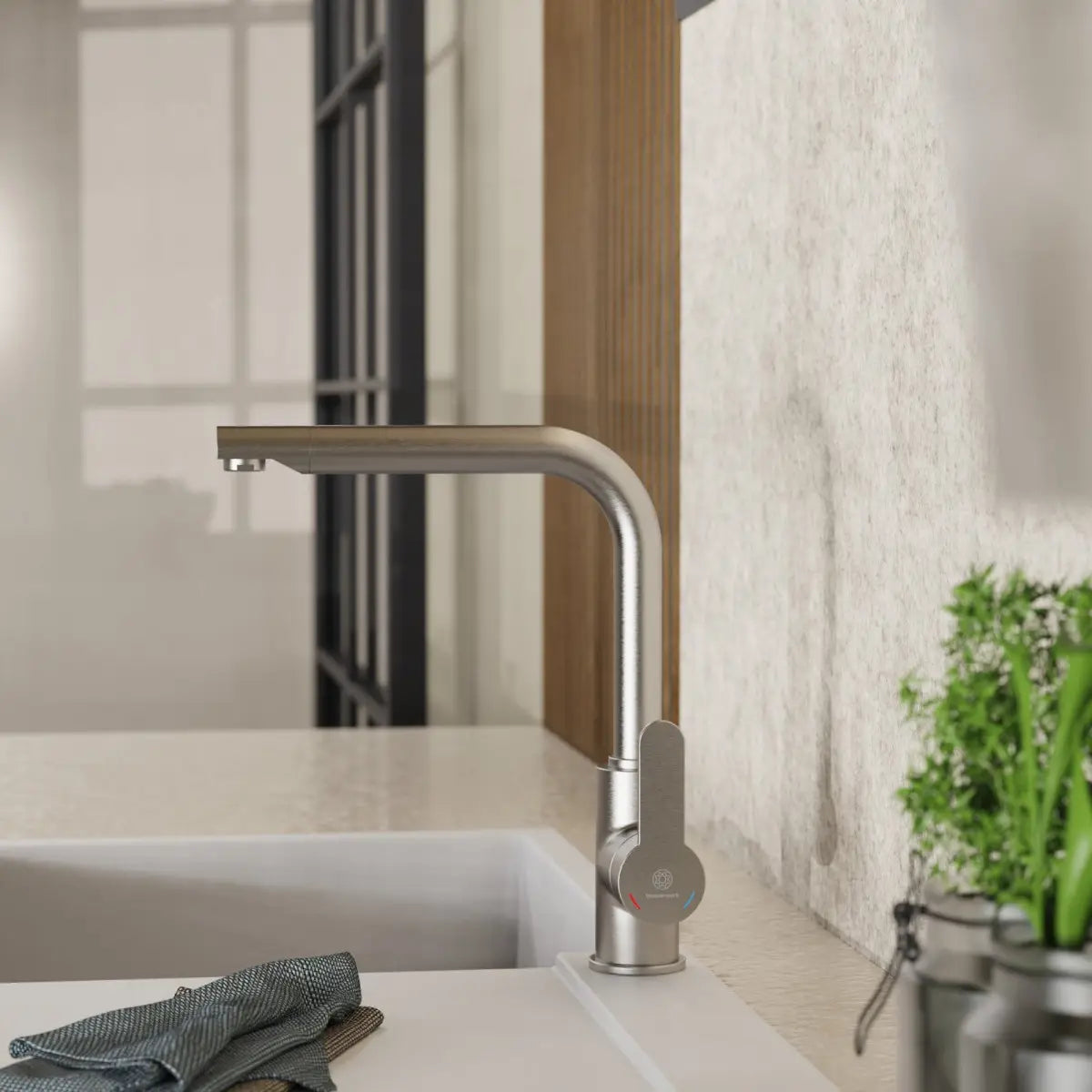 Wasserwerk Felis Single Hole Straight Kitchen Faucet in Brushed Nickel