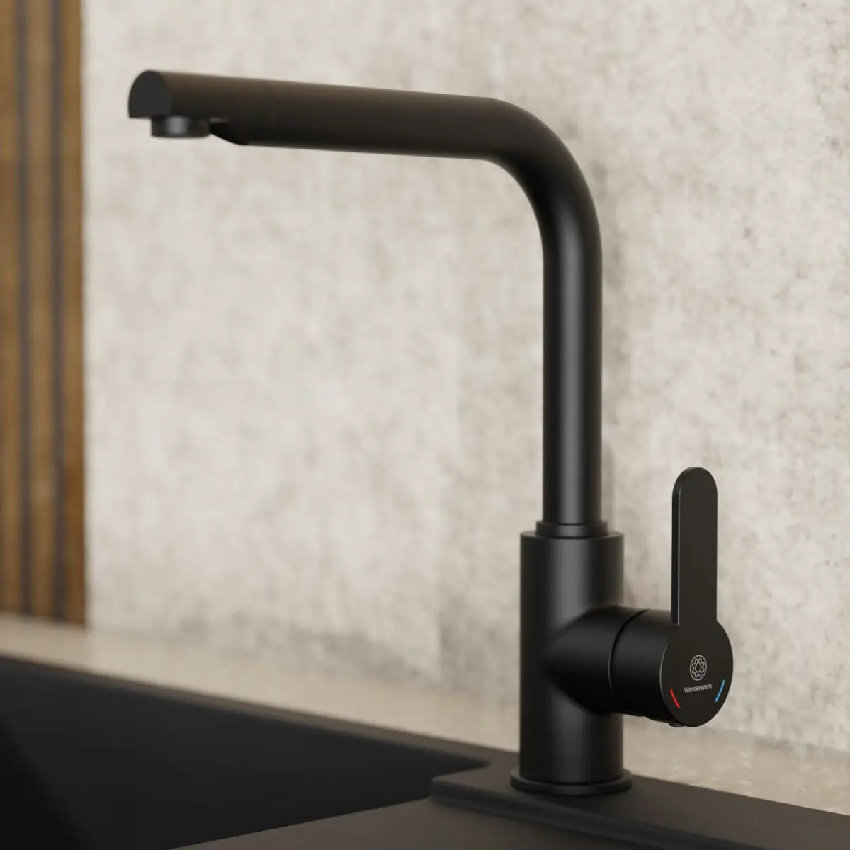 Wasserwerk Felis Single Hole Straight Kitchen Faucet in Matte Black