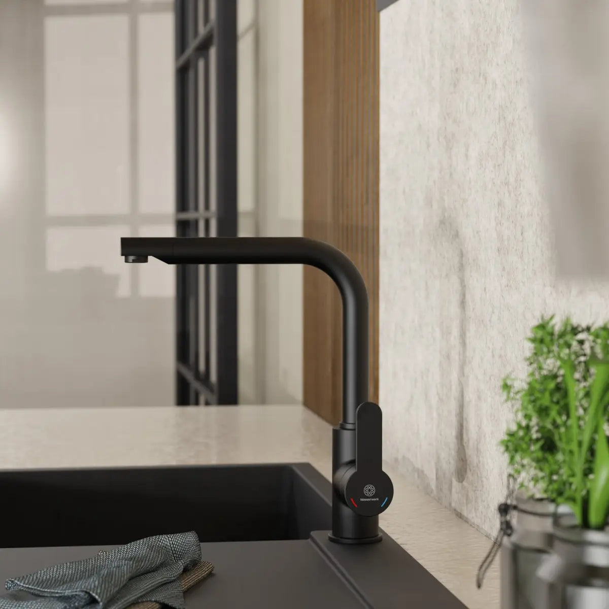 Wasserwerk Felis Single Hole Straight Kitchen Faucet in Matte Black
