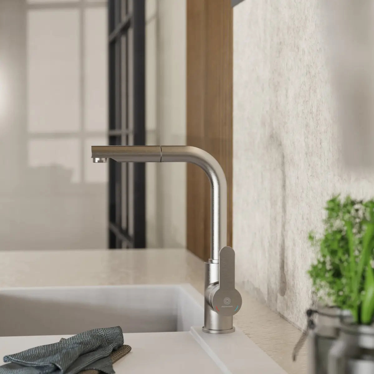 Wasserwerk Kitchen Faucet with Pull-Out Straight Spout in Brushed Nickel