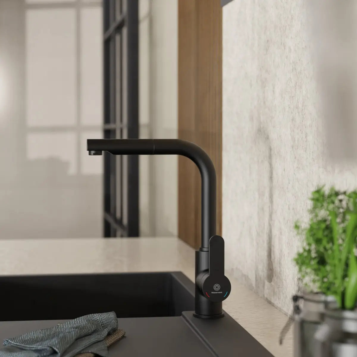 Wasserwerk Kitchen Faucet with Pull-Out Straight Spout in Matte Black