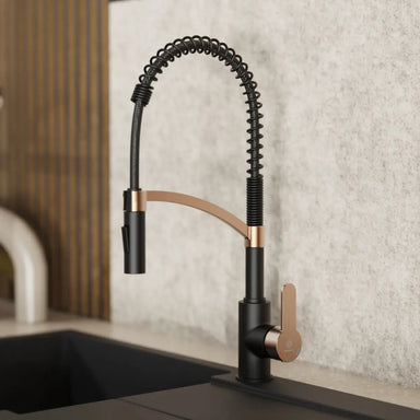 Wasserwerk Single Hole Pull Down Kitchen Faucet | Matte Black & Rose Gold-DirectSinks