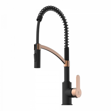 Wasserwerk Single Hole Pull Down Kitchen Faucet | Matte Black & Rose Gold-DirectSinks