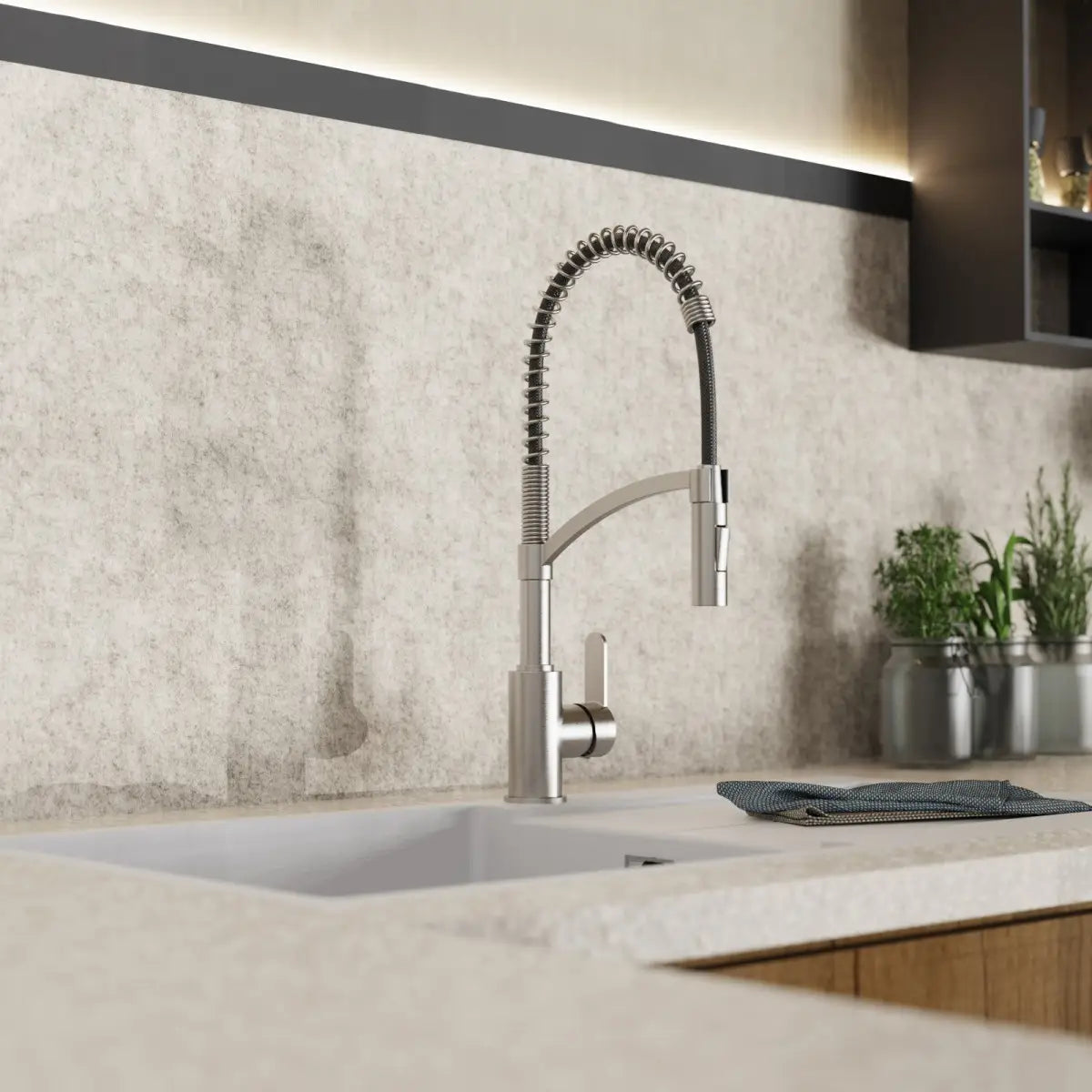 Wasserwerk Single Hole Pull Down Kitchen Faucet in Brushed Nickel-DirectSinks