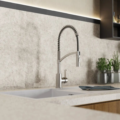 Wasserwerk Single Hole Pull Down Kitchen Faucet in Brushed Nickel-DirectSinks