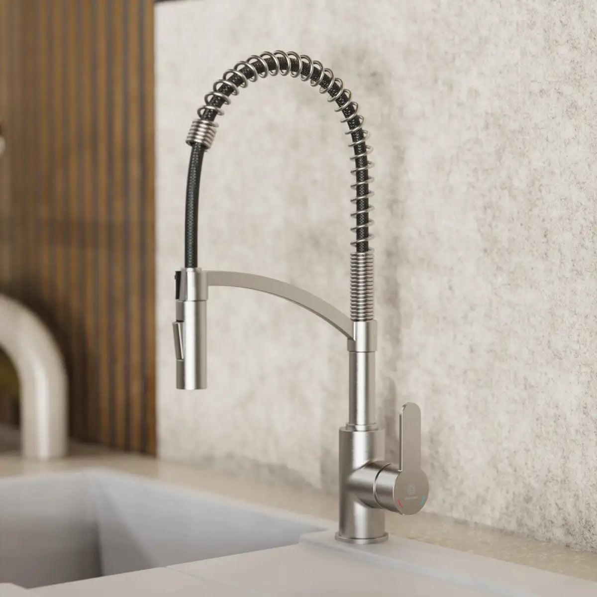 Wasserwerk Single Hole Pull Down Kitchen Faucet in Brushed Nickel-DirectSinks