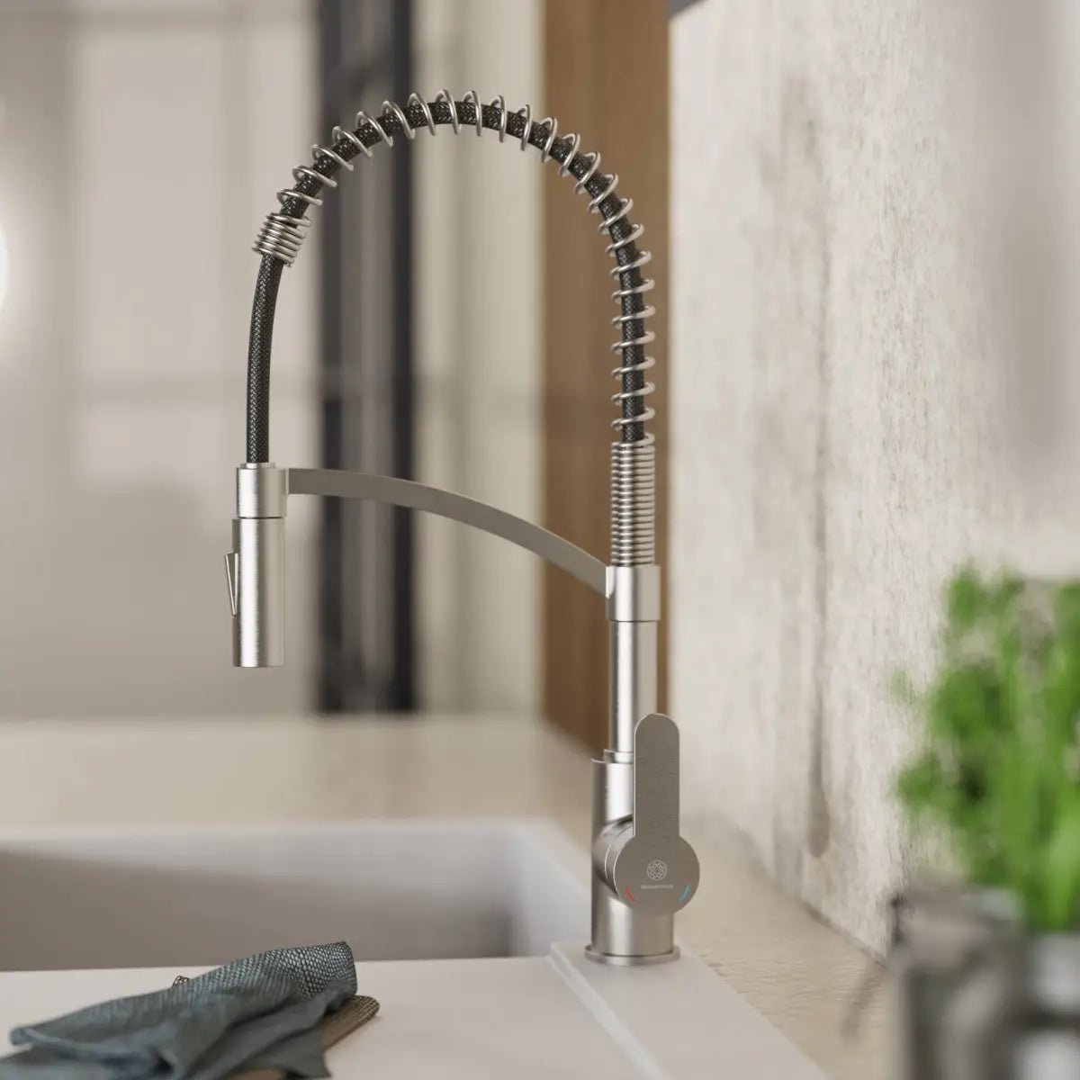 Wasserwerk Single Hole Pull Down Kitchen Faucet in Brushed Nickel-DirectSinks