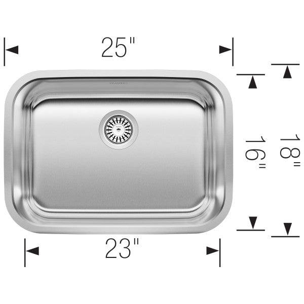 BLANCO Stellar 25" Single Bowl Undermount Kitchen Sink