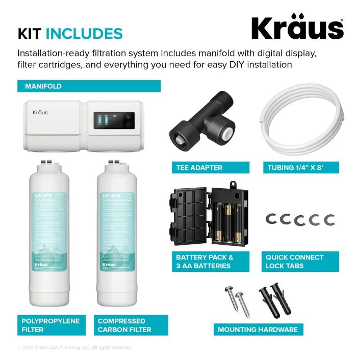 KRAUS 2-Stage Carbon Block Under-Sink Water Filtration System with Digital Display Monitor