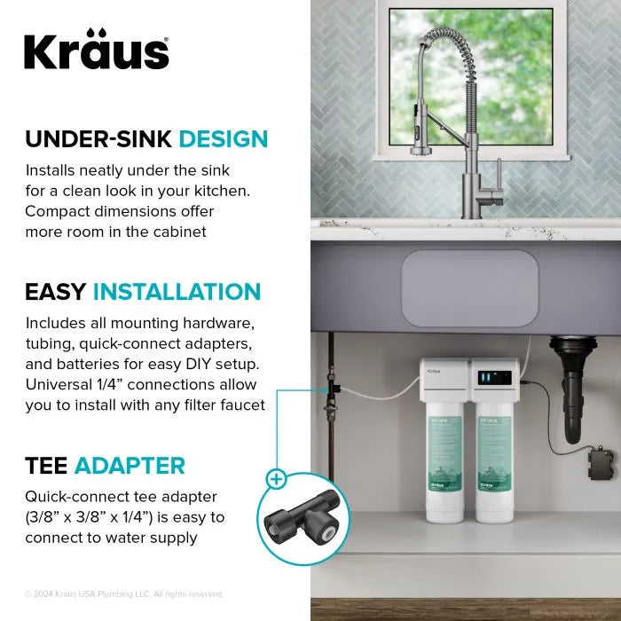 KRAUS 2-Stage Carbon Block Under-Sink Water Filtration System with Digital Display Monitor