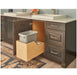 Single 35 Quart Wood Bottom-Mount Soft-close Trashcan Rollout for Hinged Doors, Includes Grey Can in bathroom setting