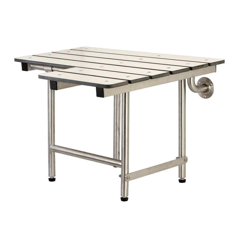 28" x 21" Wall Mount Fold Down Shower Seat with Additional Floor Supports in Brushed Stainless Steel-DirectSinks