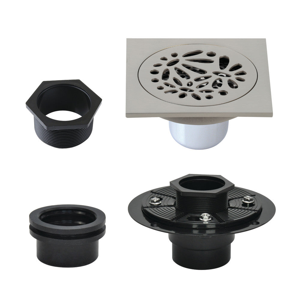 4" Brass Square Grid Shower Drain with Flange-DirectSinks
