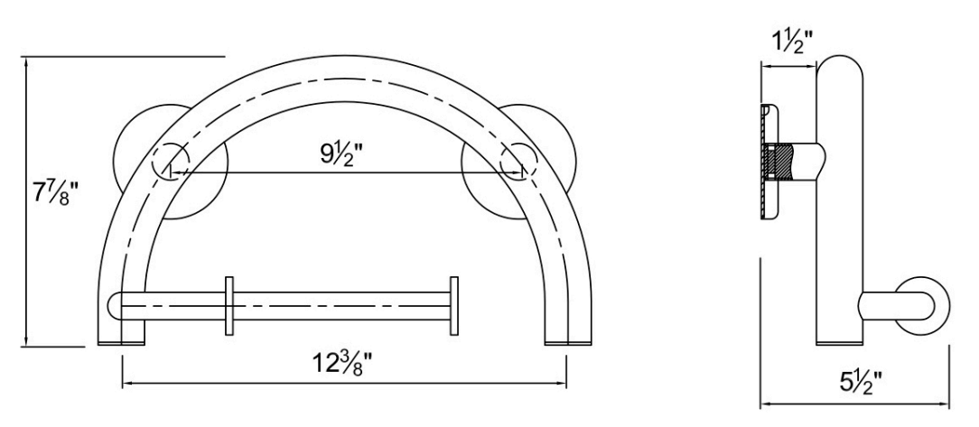 Half Moon Grab Bar with Toilet Paper Holder