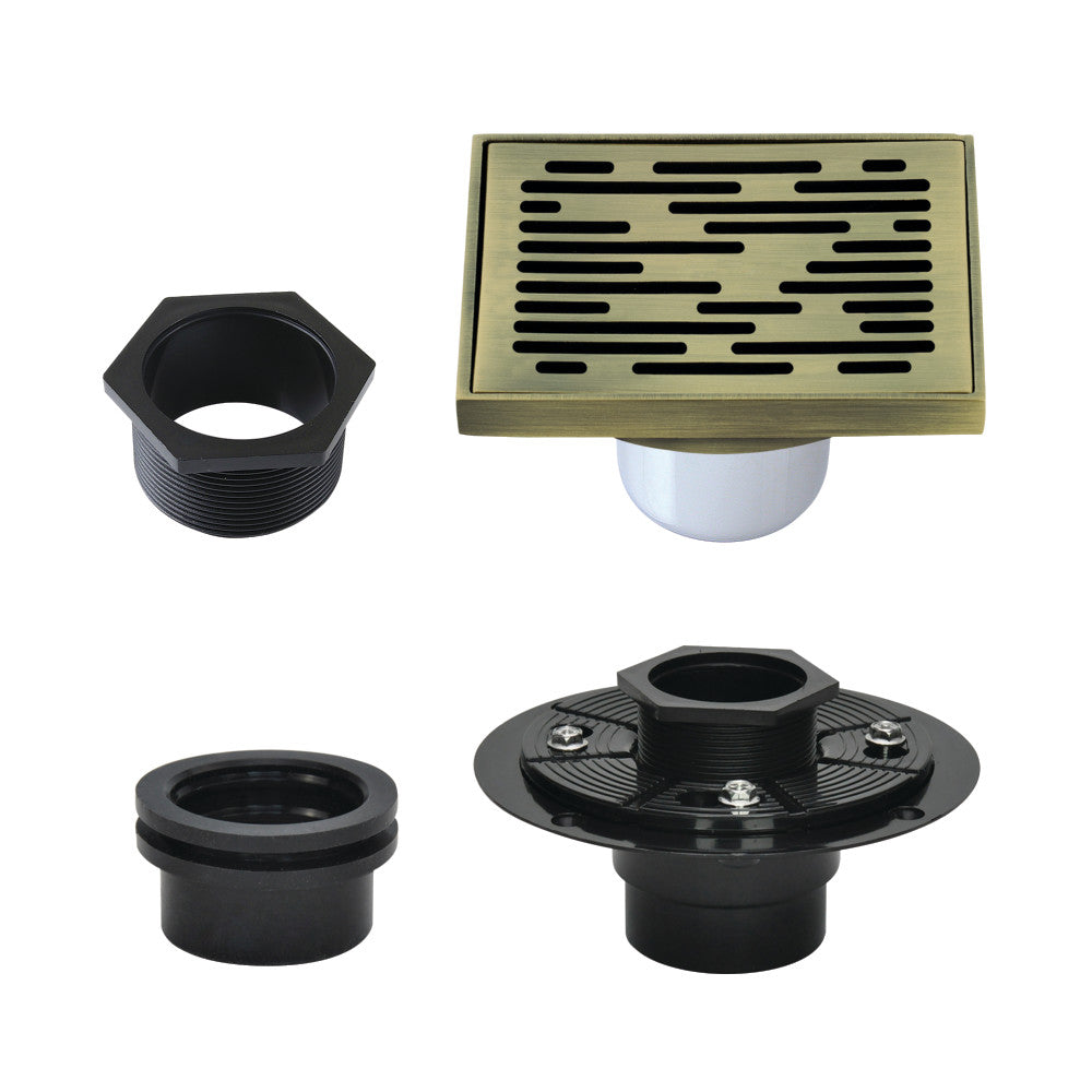 4" Brass Square Grid Shower Drain with Flange-DirectSinks