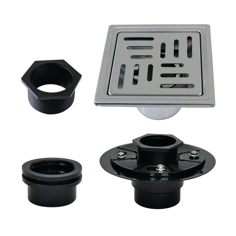 Watercourse 4" Stainless Steel Square Grid Shower Drain with Flange-DirectSinks