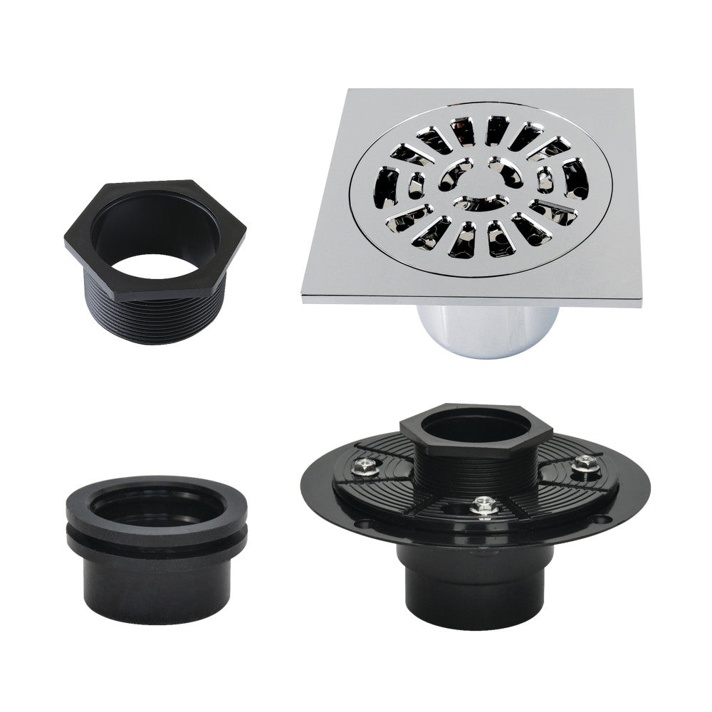 4" Brass Square Grid Shower Drain with Flange-DirectSinks