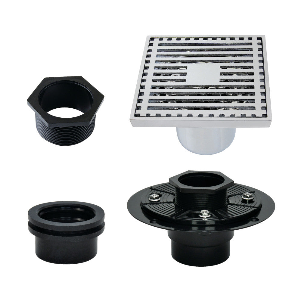 4" Brass Square Grid Shower Drain with Flange-DirectSinks