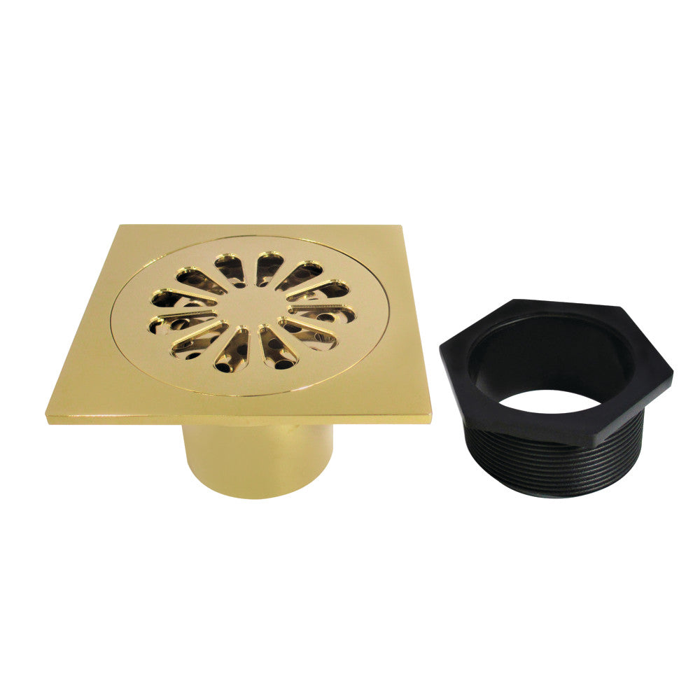 Sunburst 4" Brass Square Grid Shower Drain with Flange and Hair Trap-DirectSinks